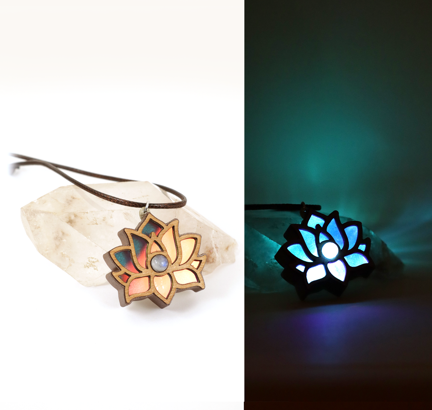 Divine Lotus Iridescent Acrylic in Dark Copper Filament | RGB Fade LED Pendant