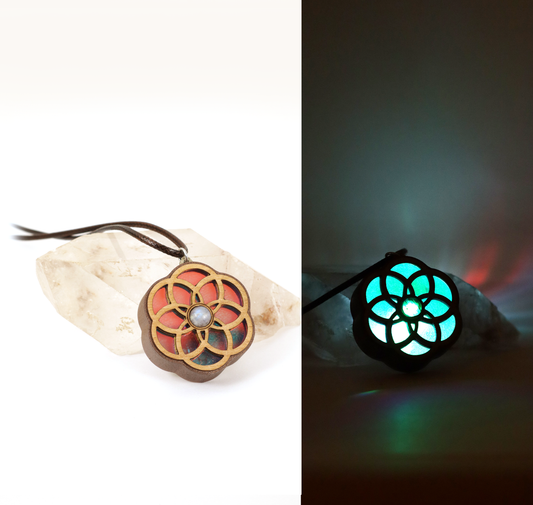 Seed of Life Iridescent Acrylic in Dark Copper Filament | RGB Fade LED Pendant