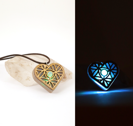 Infinity Heart Holographic Glitter LED Pendant with Rainbow Moonstone