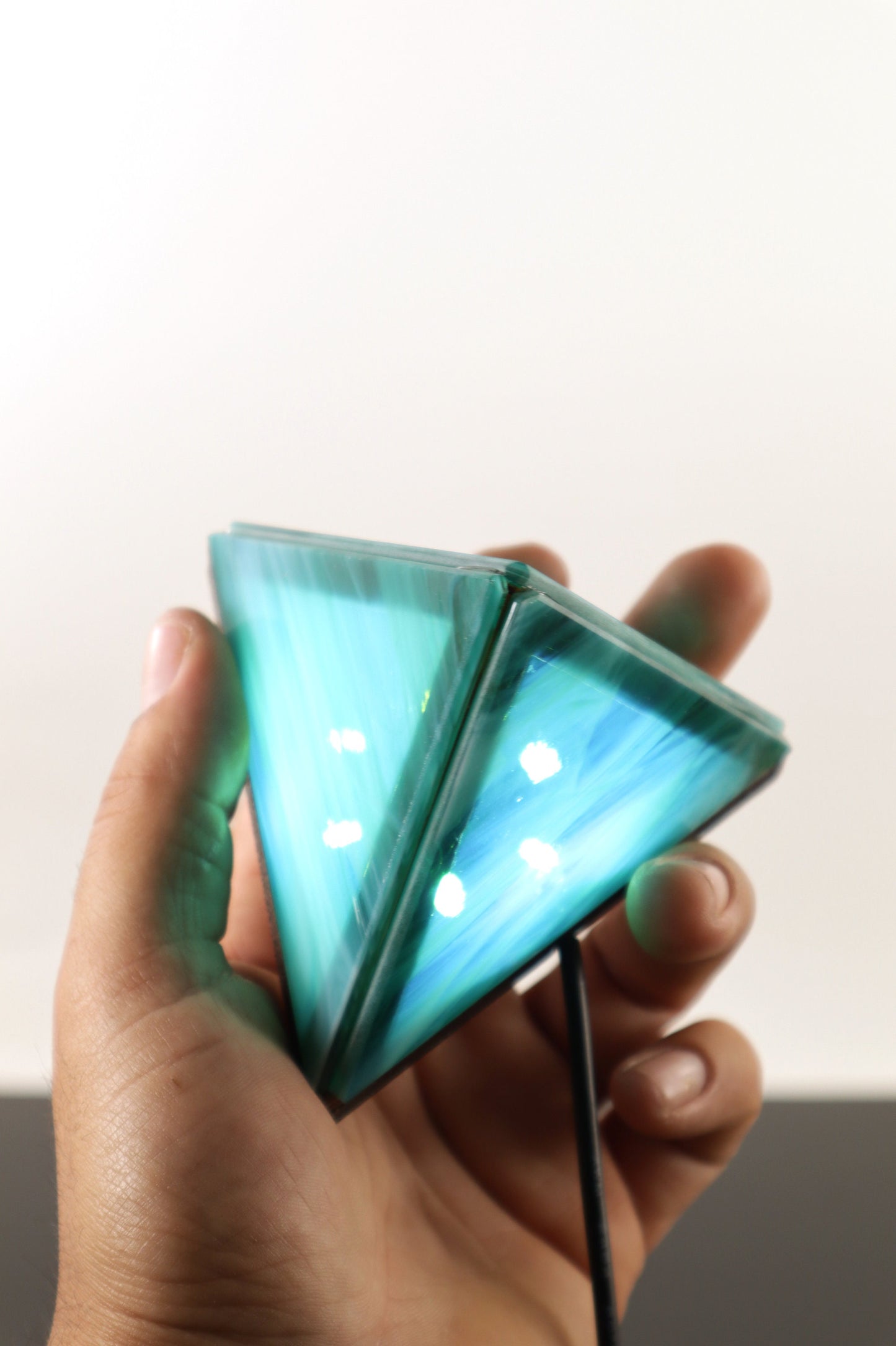 Stained Glass Pyramid Lamp | Teal Wisp | USB Powered Dimmable LED Accent Light