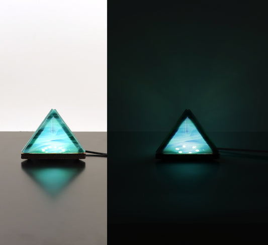 Stained Glass Pyramid Lamp | Teal Wisp | USB Powered Dimmable LED Accent Light