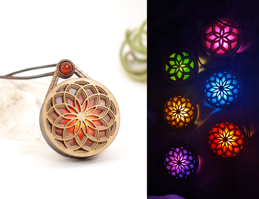 XL Multilayered Stained Glass LED Pendant in Maple | Lotus Of life