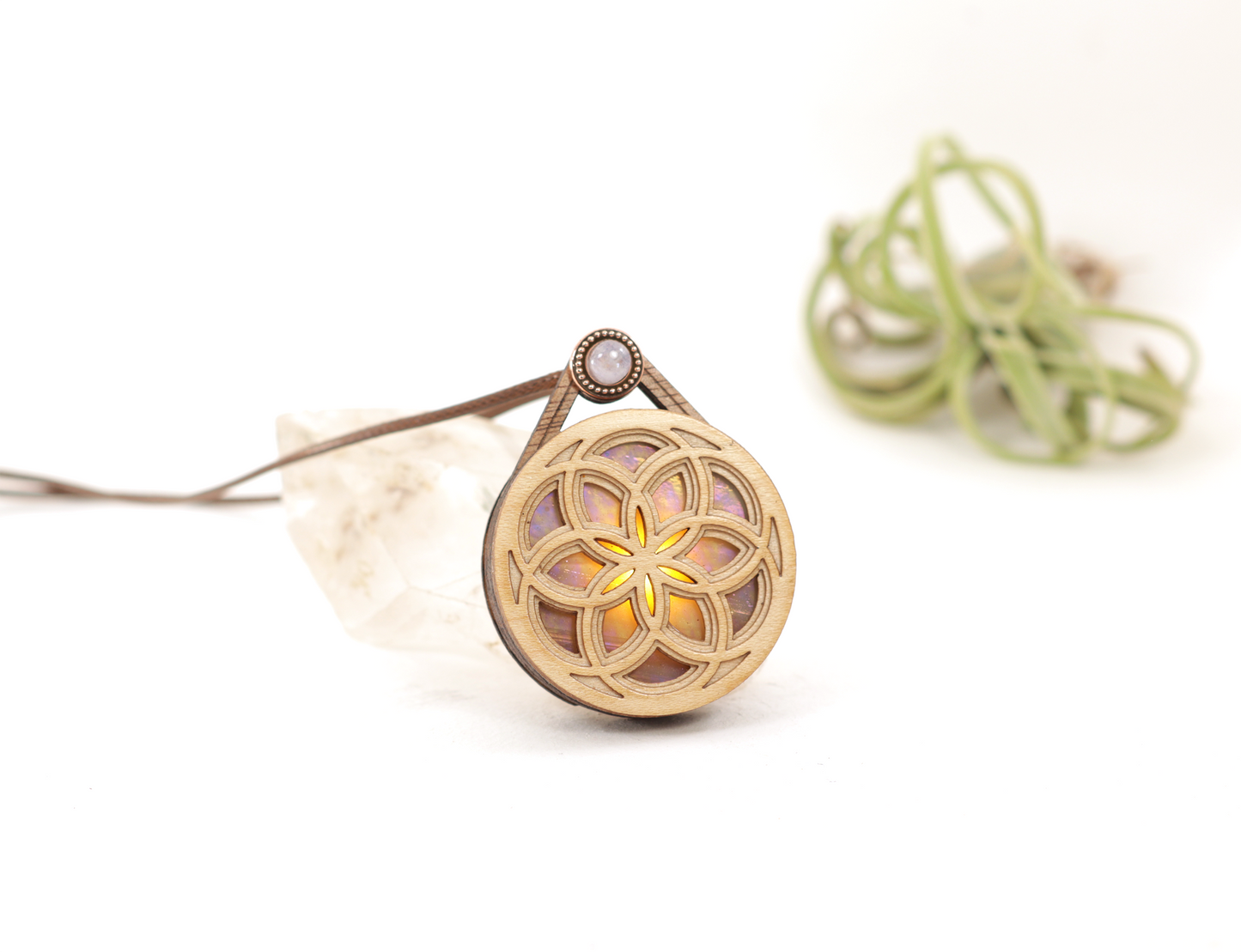 XL Multilayered Stained Glass LED Pendant in Maple | Seed Of Life