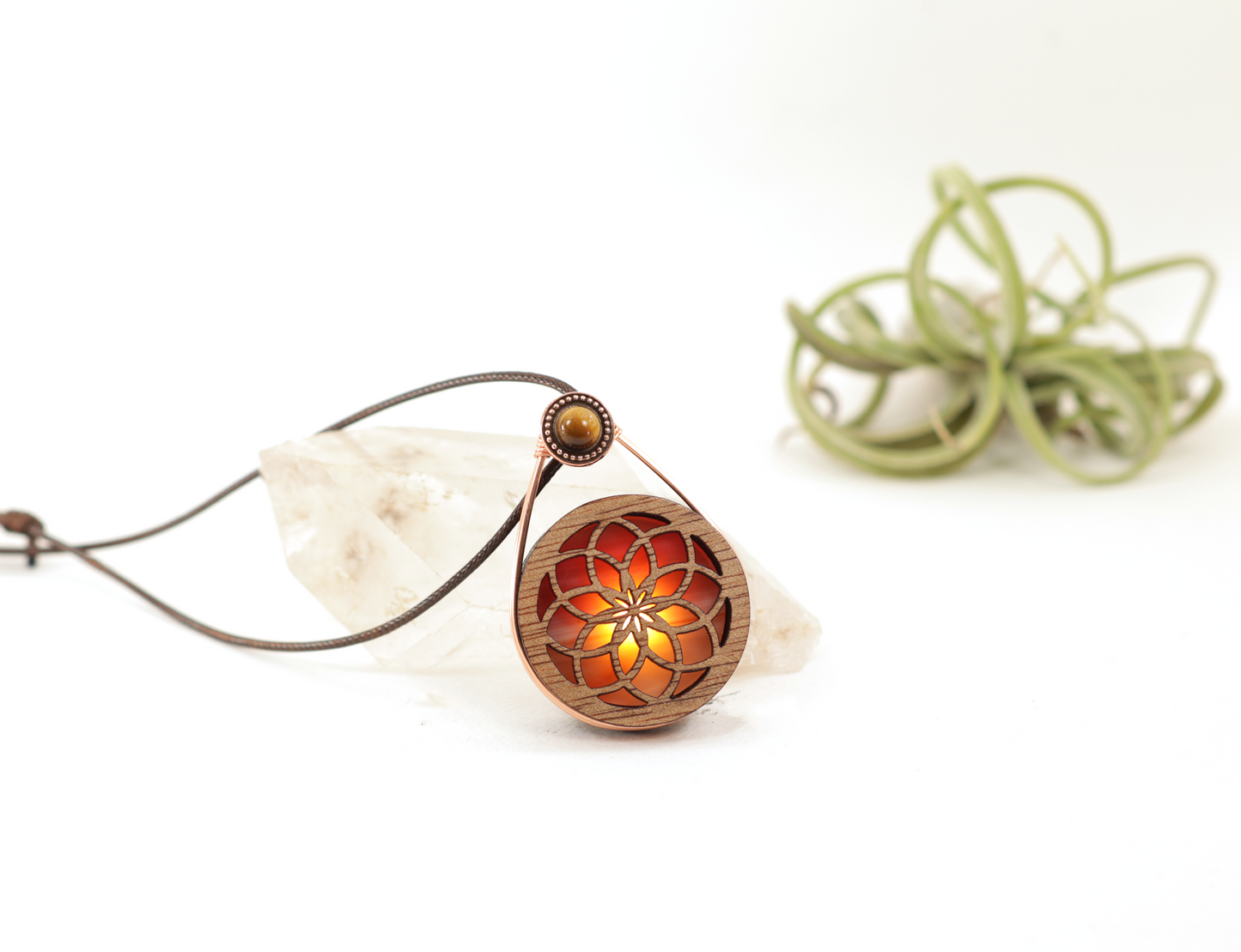 Glowing Iridescent Stained Glass LED Wire Wrapped Pendant | Torus Spiral
